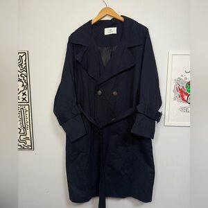 JW PEI Navy Double-Breasted Trench Coat